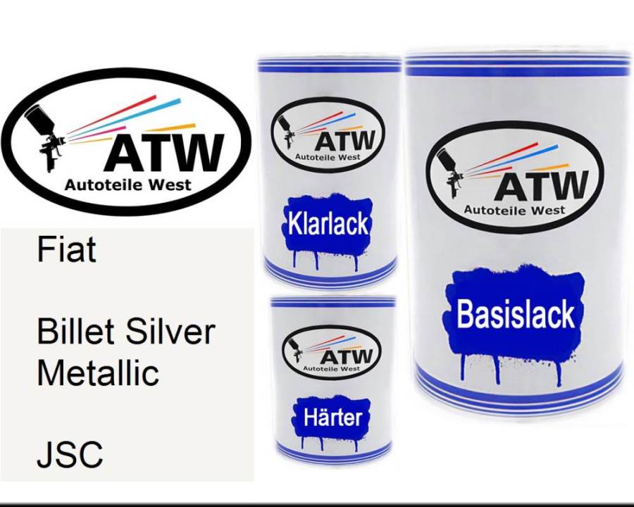 Fiat, Billet Silver Metallic, JSC: 500ml Lackdose + 500ml Klarlack + 250ml Härter - Set, von ATW Autoteile West.